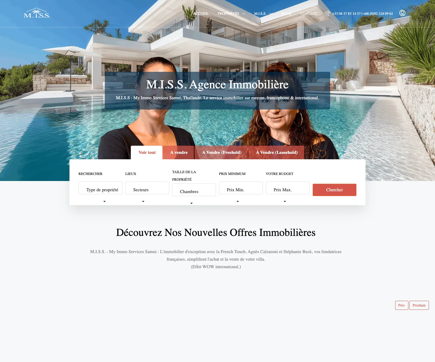 Miss Real Estate Samui — capture réelle du site sur ordinateur