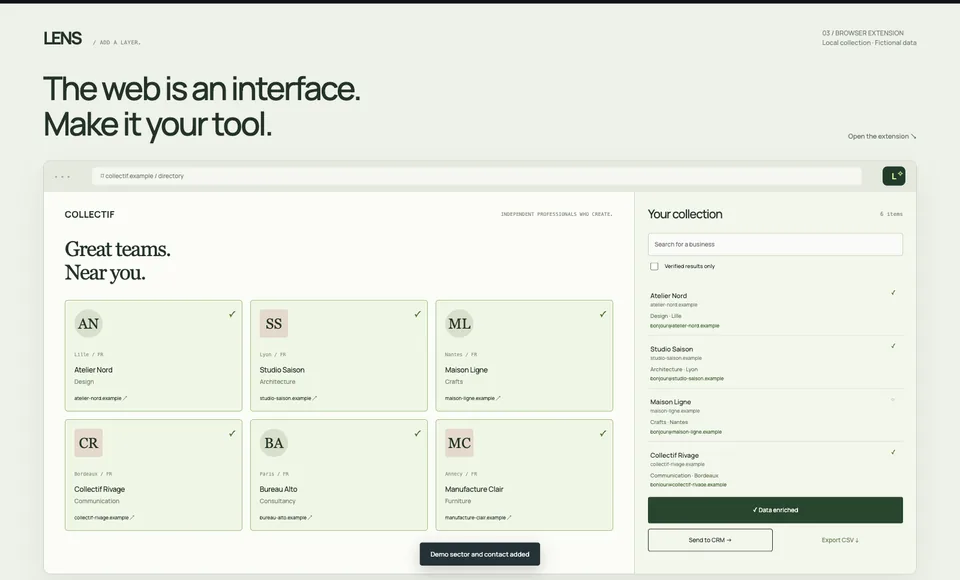 Actual screenshot of the LENS demo — Browser extension