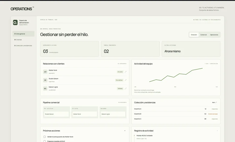 Captura real de la demostración OPERATIONS — CRM / herramienta de gestión