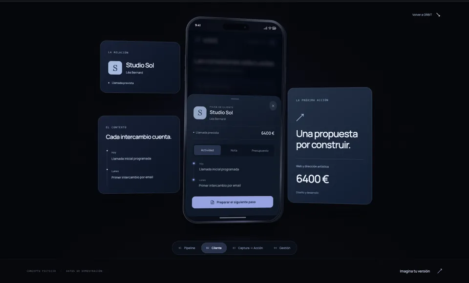 Captura real de la demostración ORBIT — Aplicación móvil / herramienta de gestión