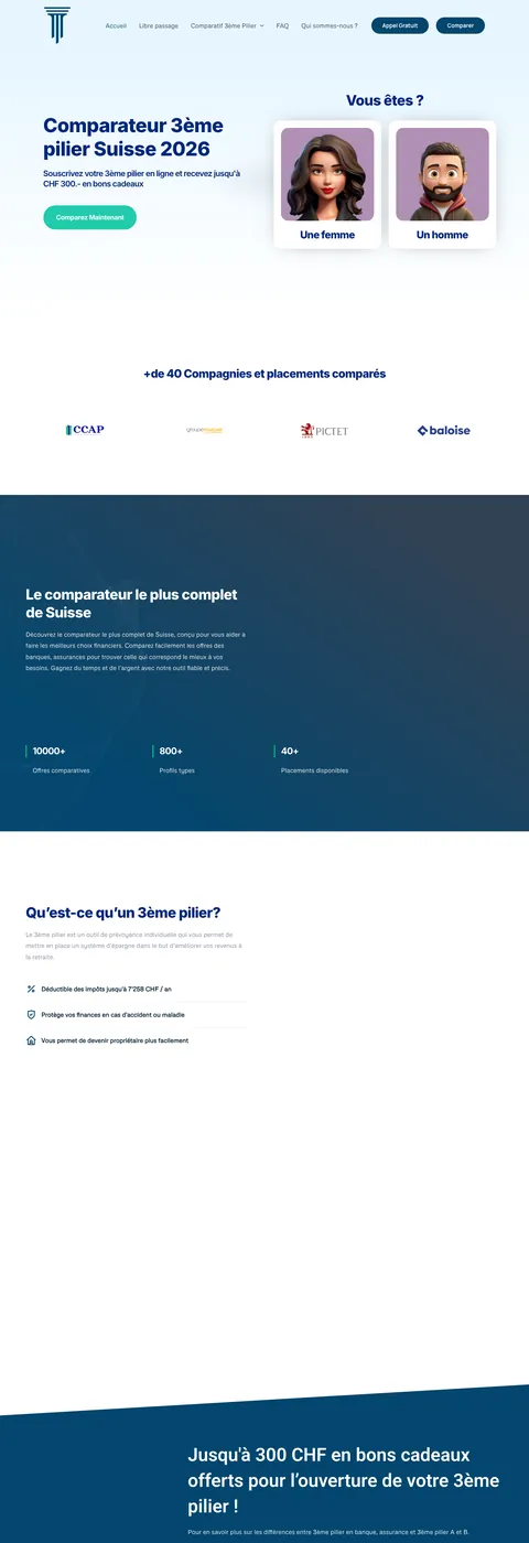Comparateur 3e pilier — desktop website screenshot