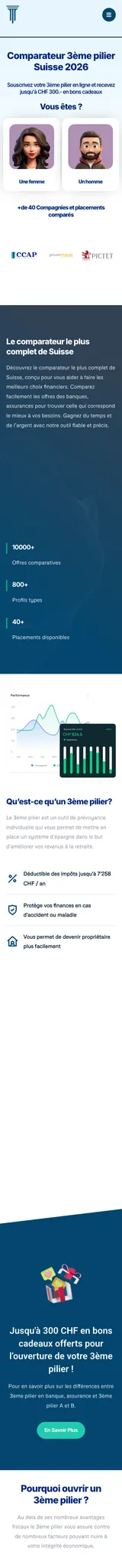 Comparateur 3e pilier — mobile website screenshot