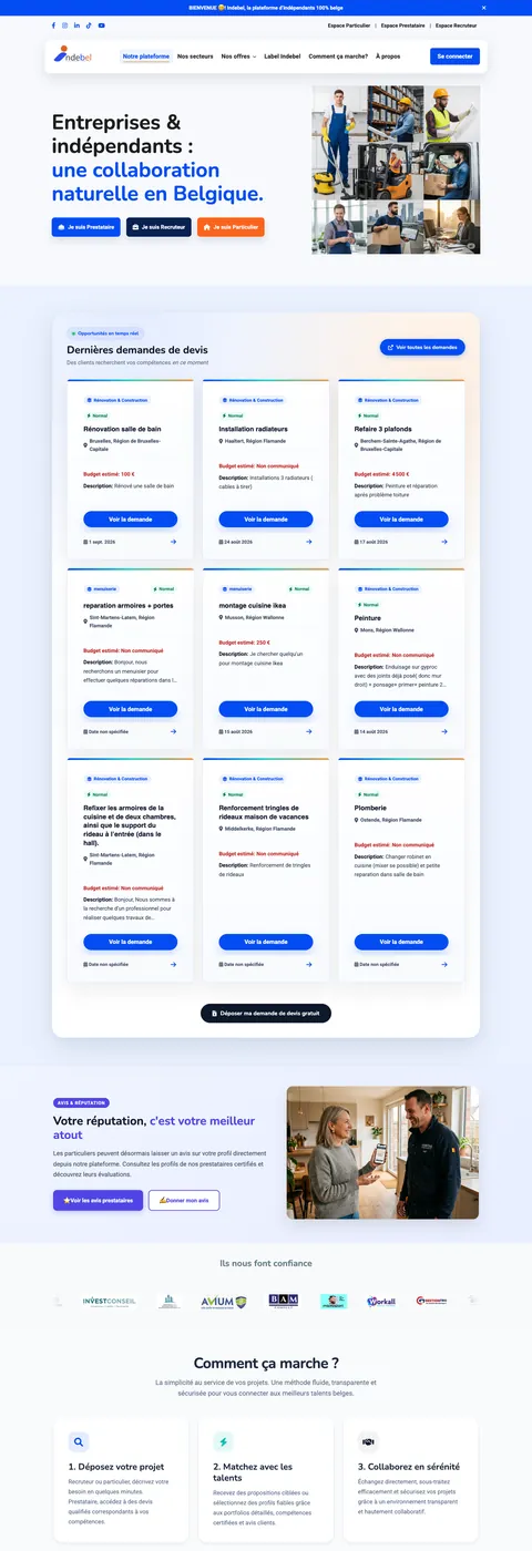 Indebel — desktop website screenshot