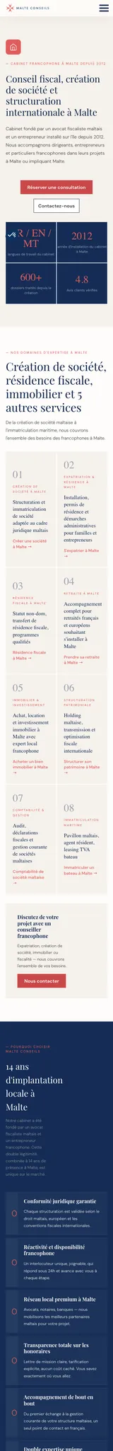 Malte Conseils — captura de la web móvil