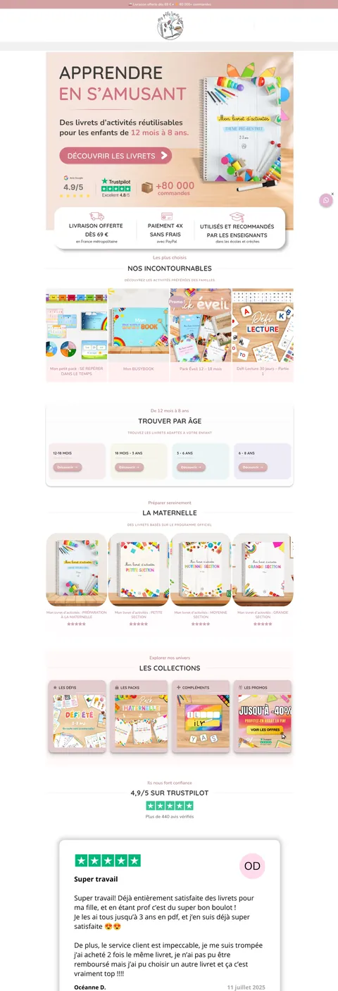 Mes Petits Livrets — desktop website screenshot