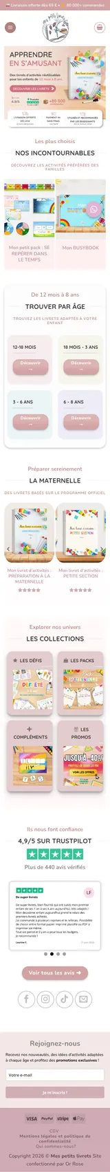 Mes Petits Livrets — mobile website screenshot