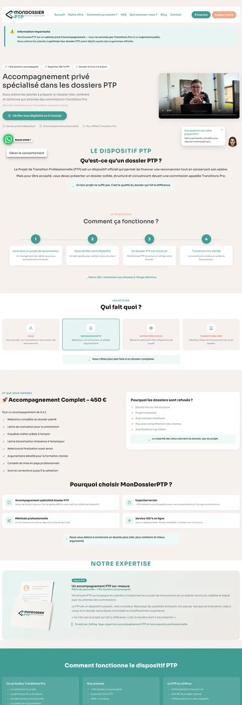 Mon Dossier PTP — desktop website screenshot