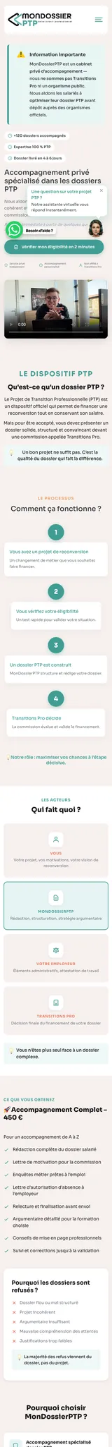 Mon Dossier PTP — mobile website screenshot