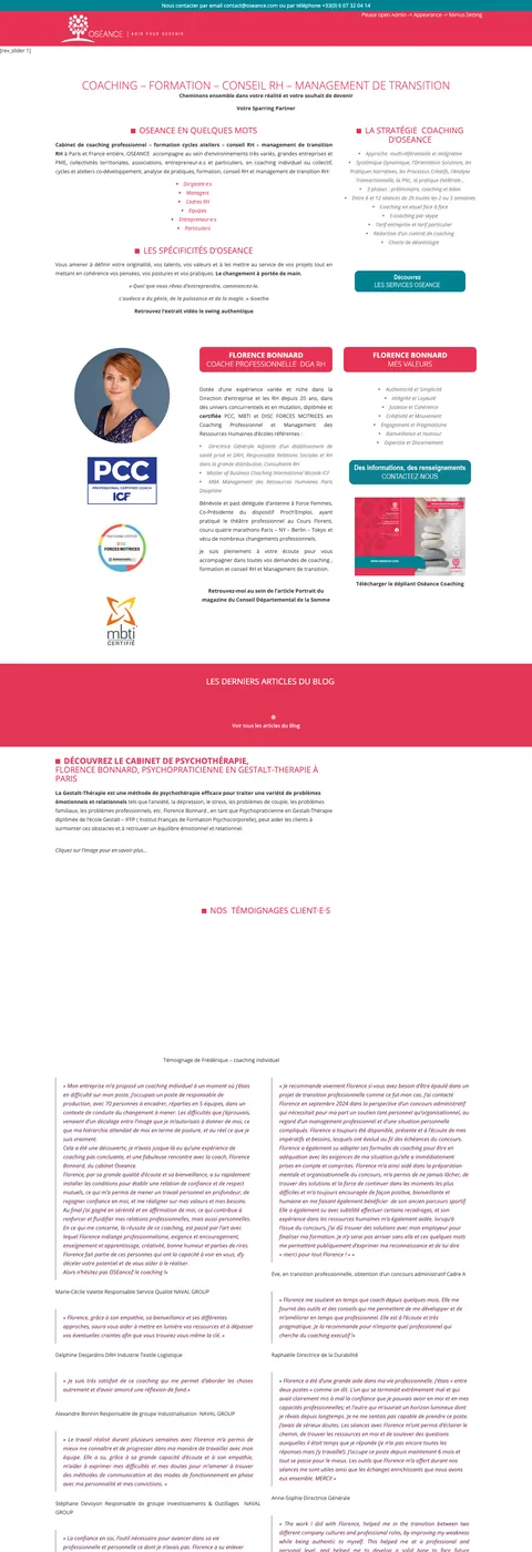 Oséance — desktop website screenshot