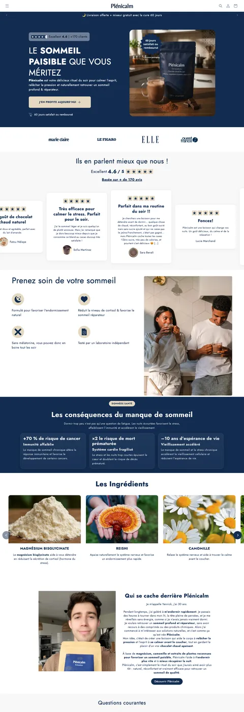 Plenicalm — desktop website screenshot