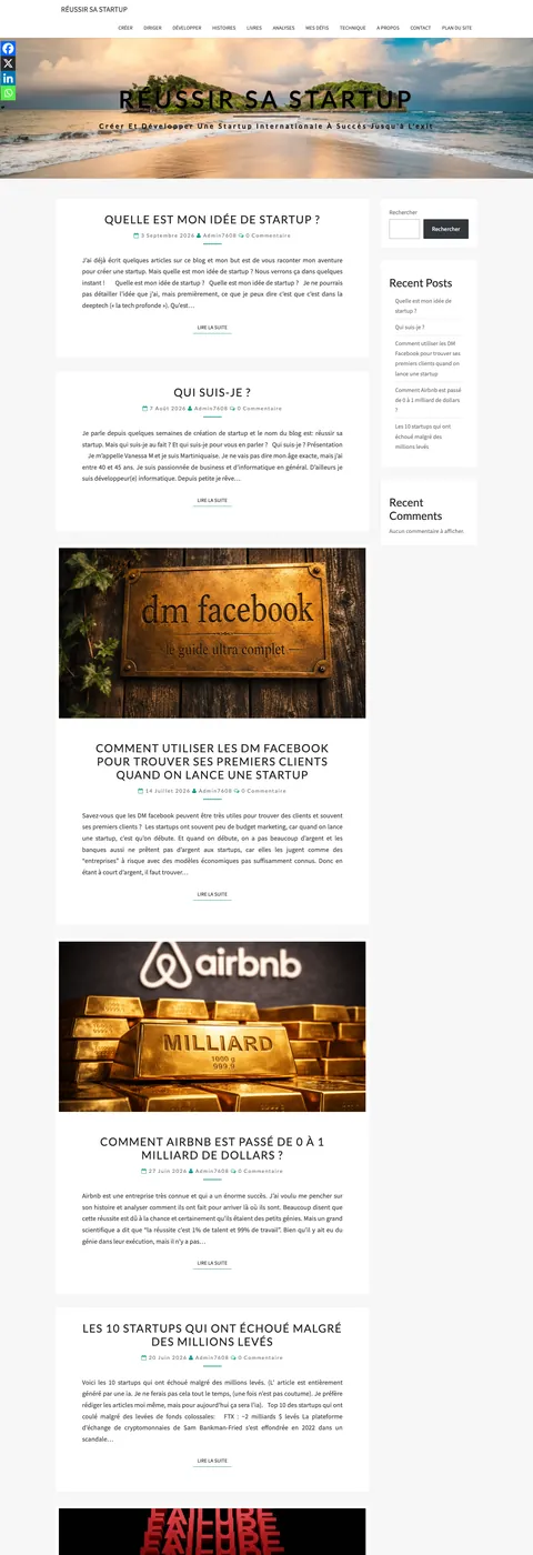 Réussir sa startup — desktop website screenshot