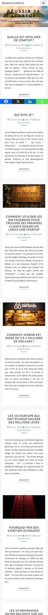 Réussir sa startup — mobile website screenshot