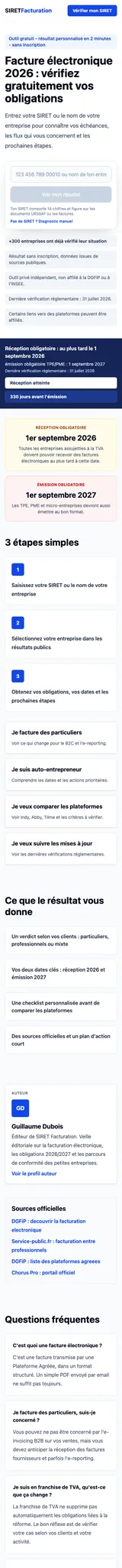 Siret Facturation — mobile website screenshot