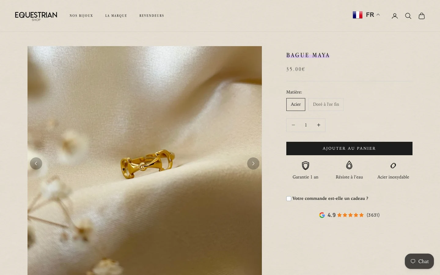 Equestrian Shop — site desktop, page de détail