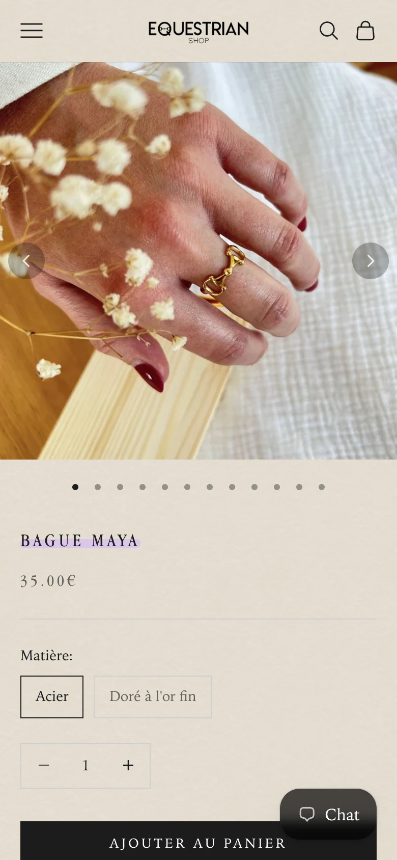 Equestrian Shop — site mobile, page de détail