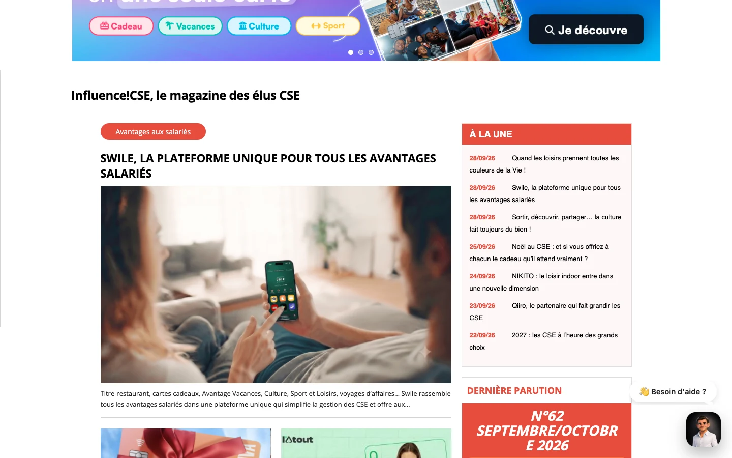 Influence!CSE — site desktop, accueil