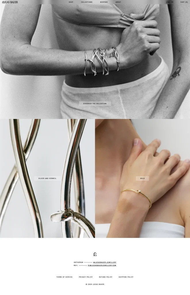 Lucas Bauer Jewellery — capture du site desktop